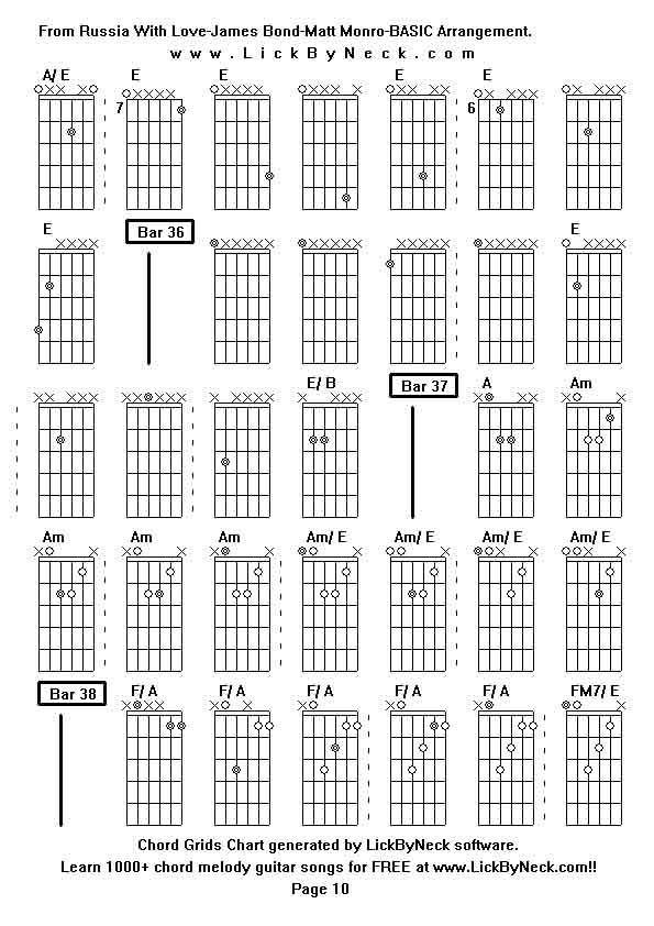 Chord Grids Chart of chord melody fingerstyle guitar song-From Russia With Love-James Bond-Matt Monro-BASIC Arrangement,generated by LickByNeck software.